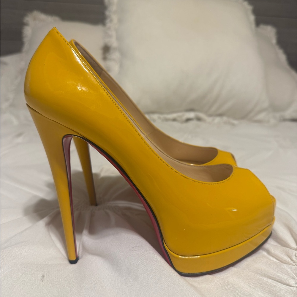 Christian Louboutin Yellow Lady Peep Heels